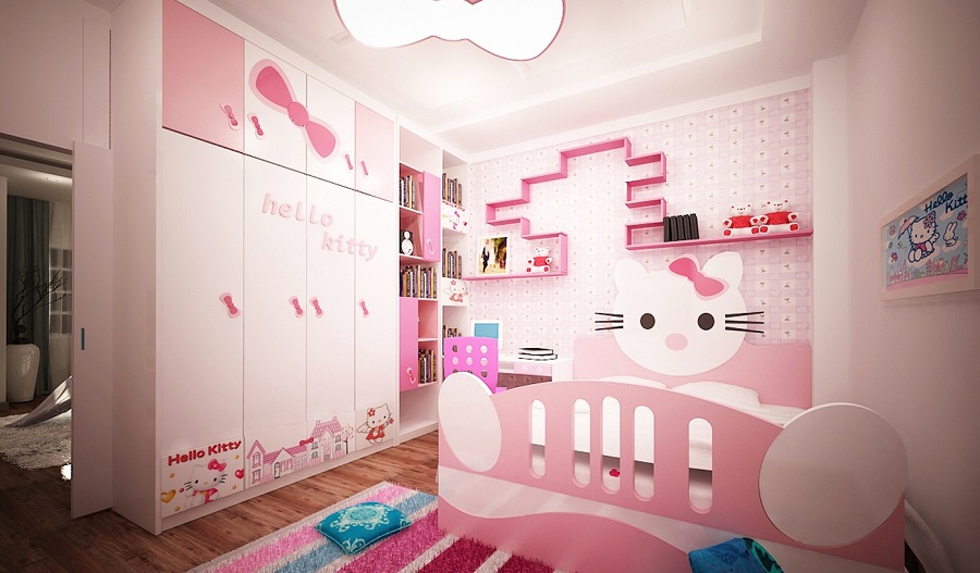 Phòng ngủ Hello Kitty thích hợp với căn phòng diện tích nhỏ